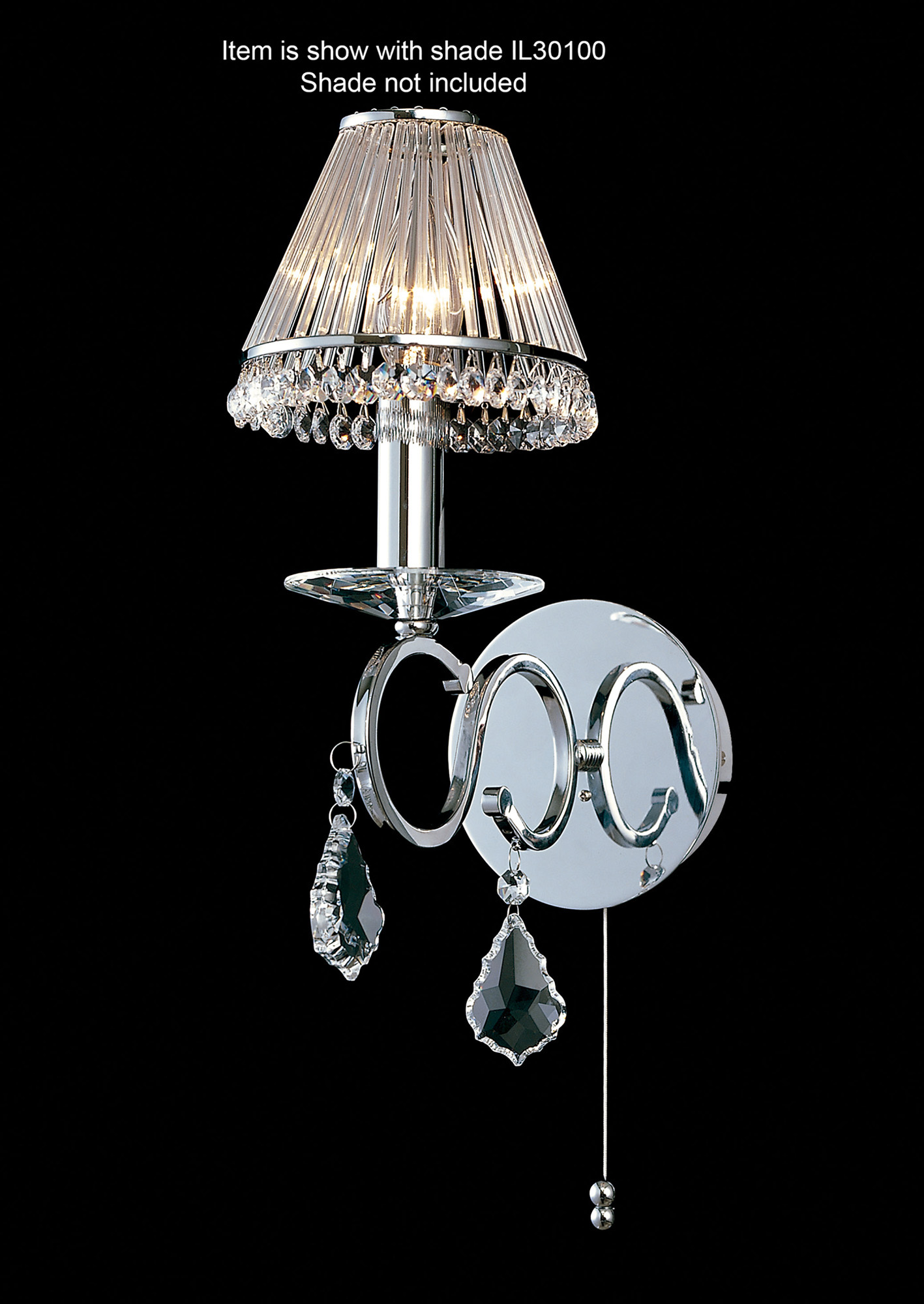 IL30311  Torino Crystal Switched Wall Lamp 1 Light Polished Chrome
